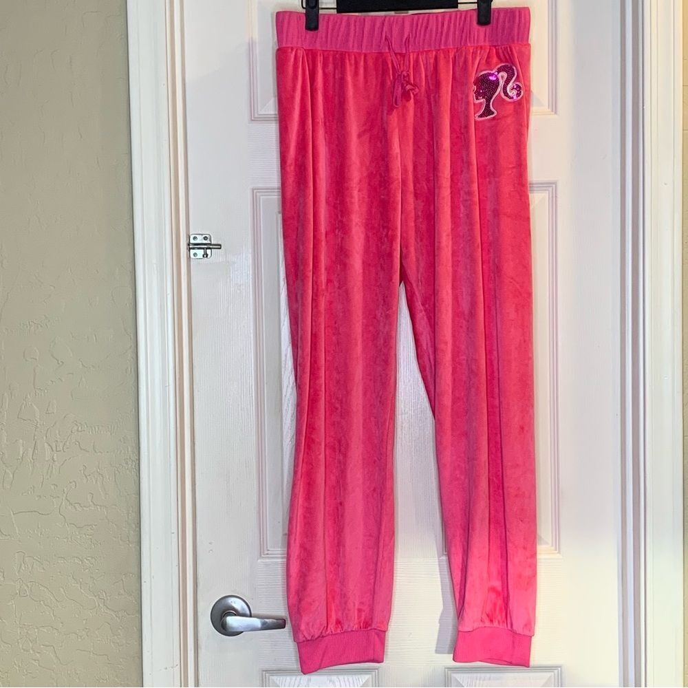 Barbie Velour Pink Joggers Sequin Logo Size XL
